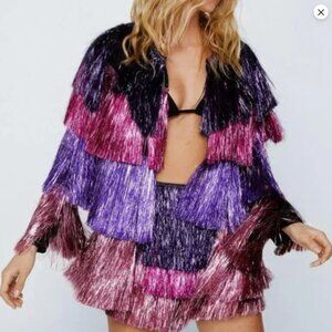 NASTY GAL Purple Metallic Tiered Tinsel Jacket - Taylor Swift- Size 6 (S)